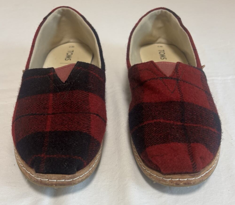 Toms Buffalo Plaid Flannel Alpargata Slip Ons Red Black Women's Size 7 Classic
